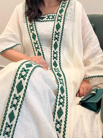 2pcs Embroidered Solid Color Abaya Set