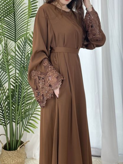 Floral Lace Hand Sleeve Zipper Dress