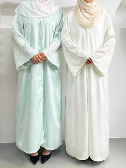 Solid Color Sequin Cardigan Abaya