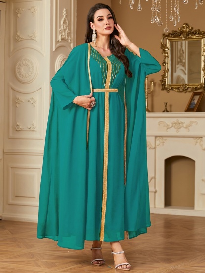 Two Piece Beaded Embroidered Chiffon Dress Set