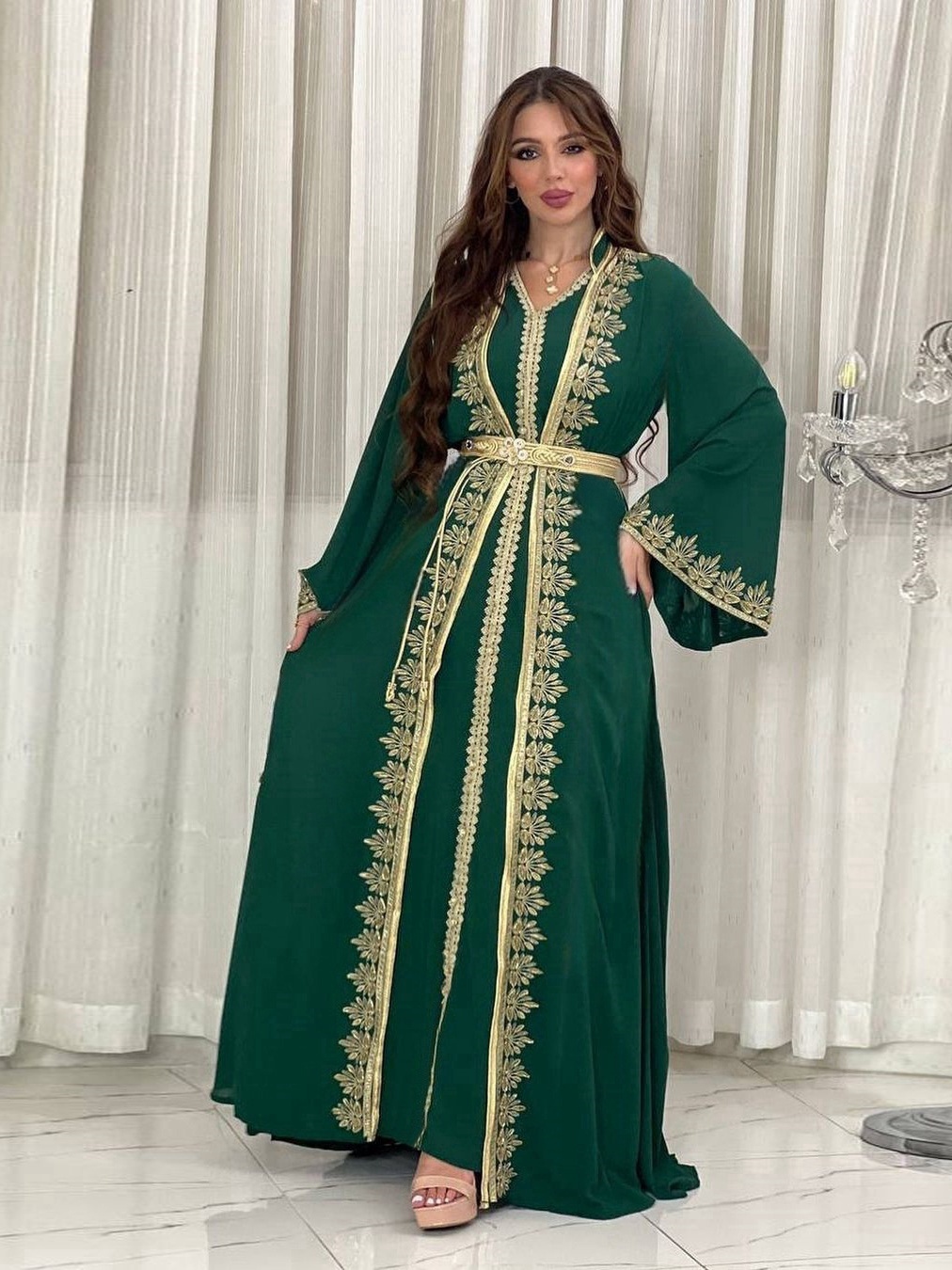 2pcs Patchwork Embroidered Ribbon Dress and Robe Cardigan Set