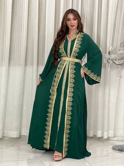 2pcs Patchwork Embroidered Ribbon Dress and Robe Cardigan Set