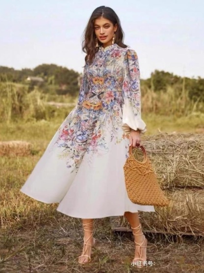 Single Breasted Printed Dress with Belt