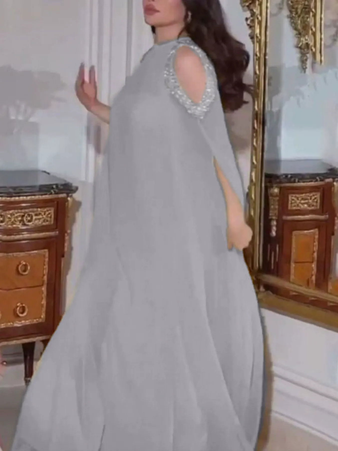 2pcs Sequin Chiffon Strapless Evening Gown and Cape Set