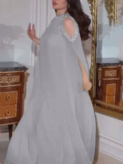 2pcs Sequin Chiffon Strapless Evening Gown and Cape Set