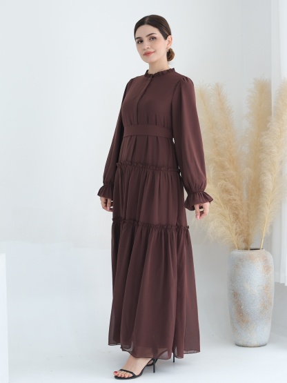 Patchwork Button Solid Color Dress