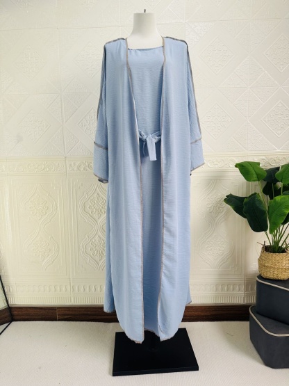 2pcs Solid Color Cardigans and Inner Dresses Set