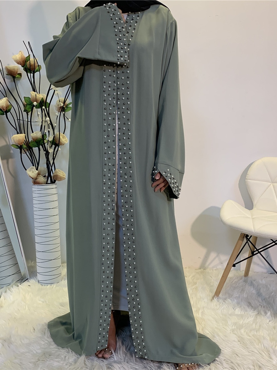 Solid Beaded  Tie Cardigan Abaya