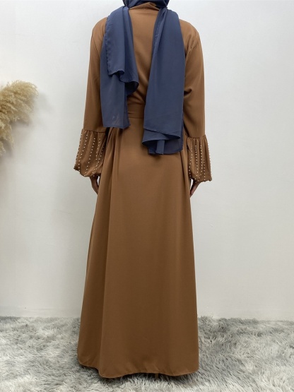 Solid Beaded Tie Cardigan Casual Abaya