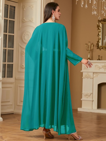 Two Piece Beaded Embroidered Chiffon Dress Set