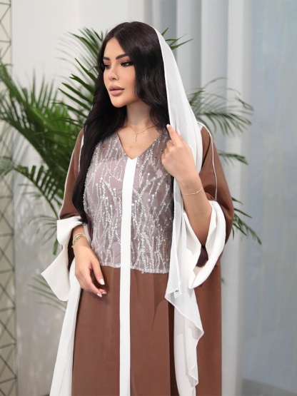 Satin Contrast Patchwork Sequined Maxi Dress