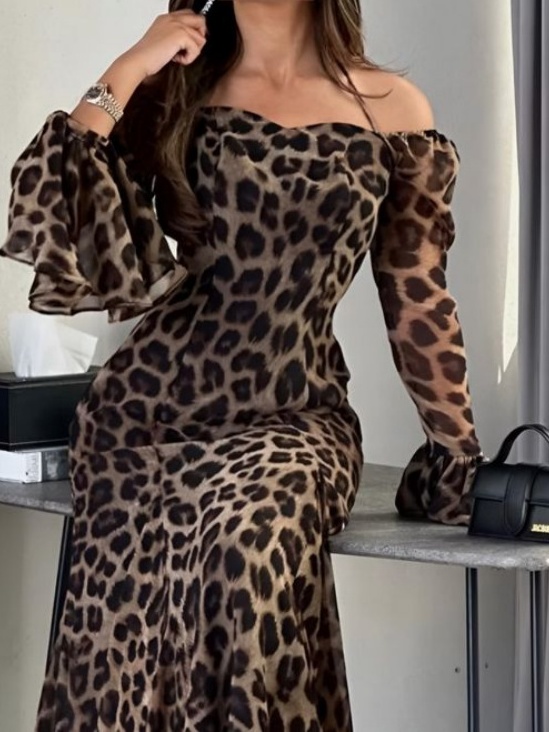 Sexy Chiffon Waterprint Leopard Print Ball Dress
