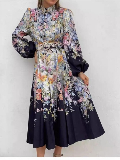 Single Breasted Printed Dress with Belt