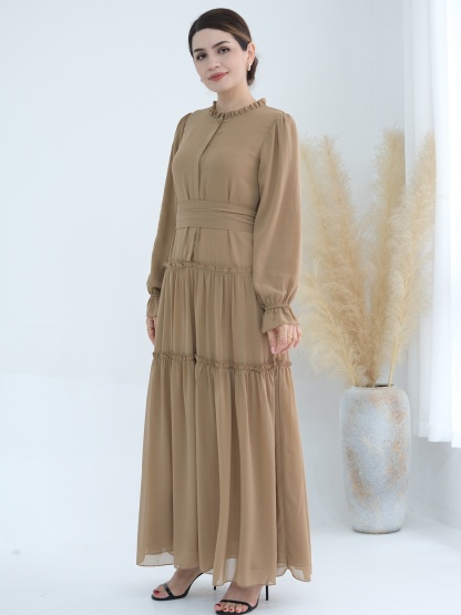 Patchwork Button Solid Color Dress