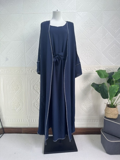 2pcs Solid Color Cardigans and Inner Dresses Set
