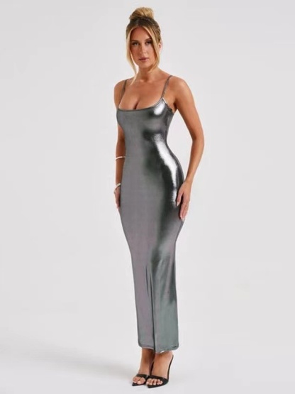 Solid Color Strapless Slimming Halter Dress