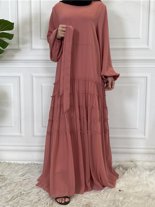 Double Chiffon Solid Color  Casual Dresses