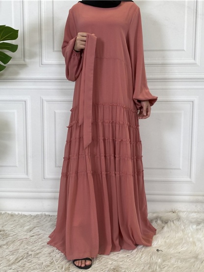 Double Chiffon Solid Color  Casual Dresses