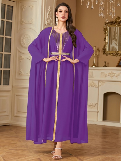 Two Piece Beaded Embroidered Chiffon Dress Set