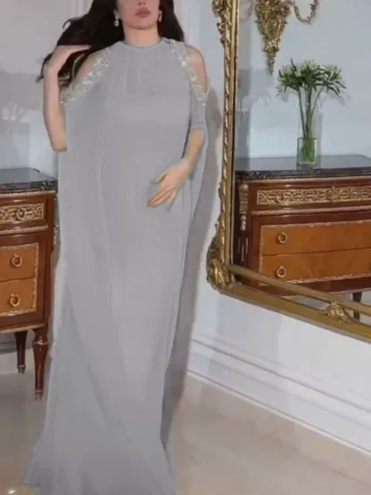 2pcs Sequin Chiffon Strapless Evening Gown and Cape Set