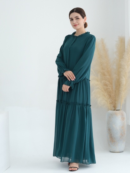 Patchwork Button Solid Color Dress