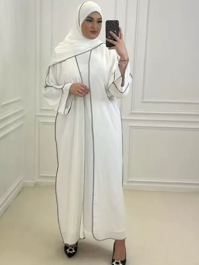 2pcs Solid Color Cardigans and Inner Dresses Set