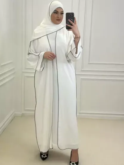 2pcs Solid Color Cardigans and Inner Dresses Set