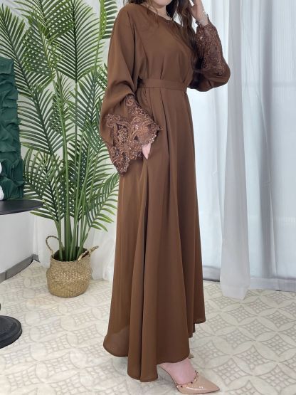Floral Lace Hand Sleeve Zipper Dress