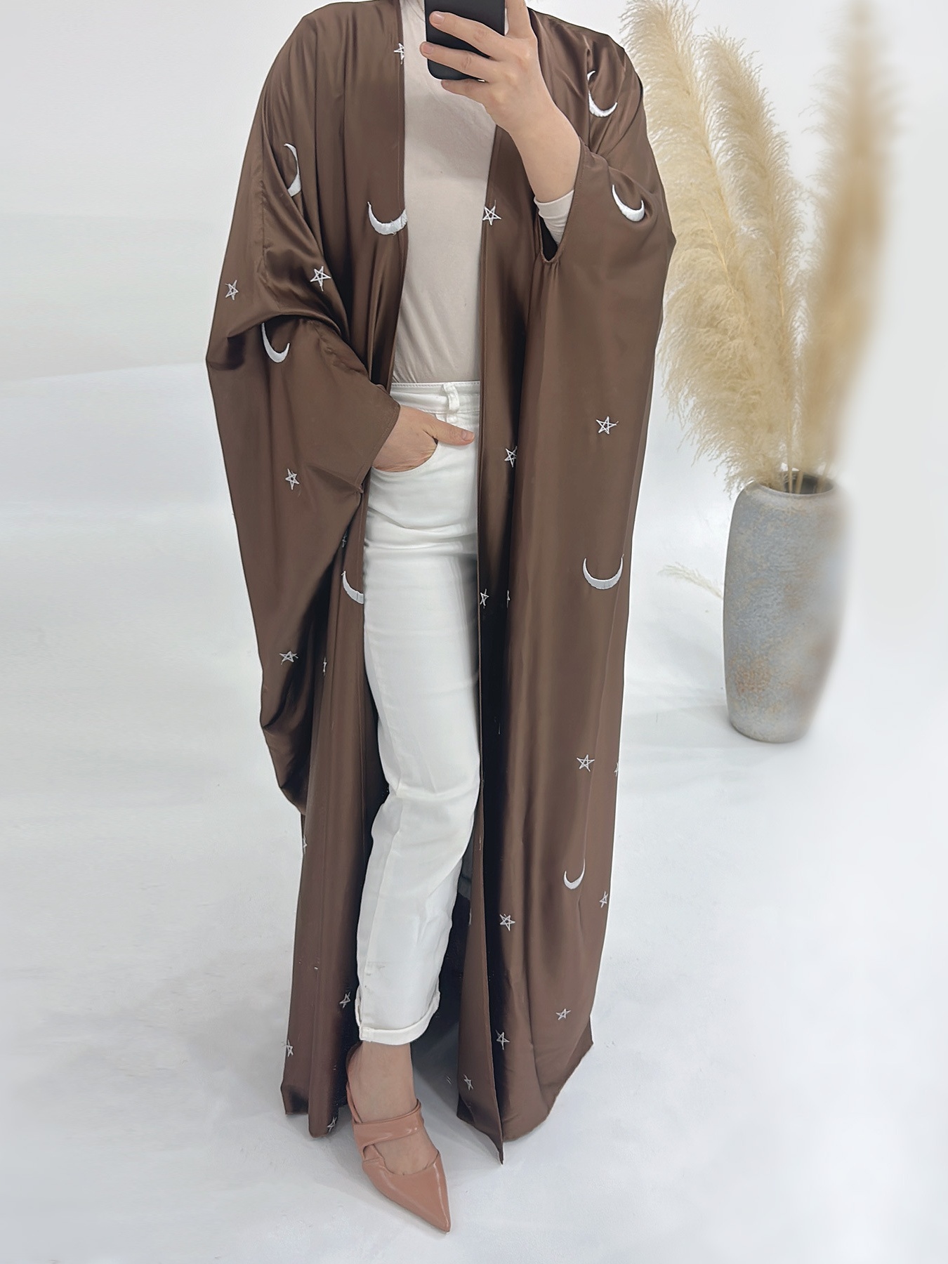 Moon Embroidered Elegant Cardigan Gown