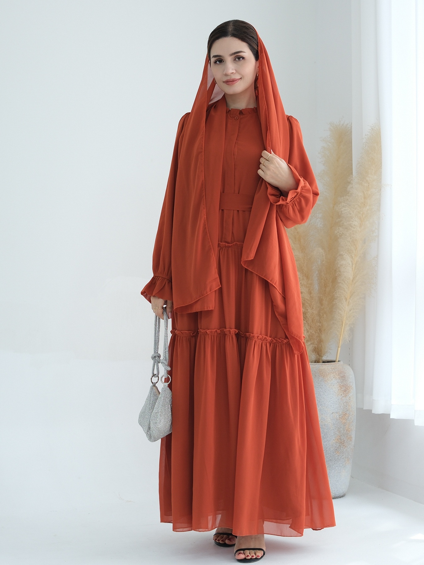 Patchwork Button Solid Color Dress