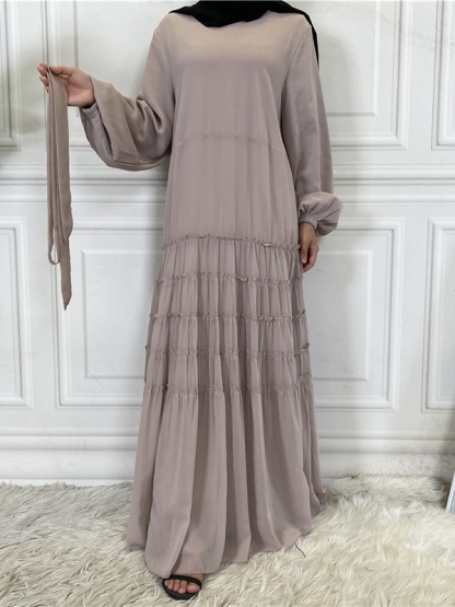 Double Chiffon Solid Color  Casual Dresses