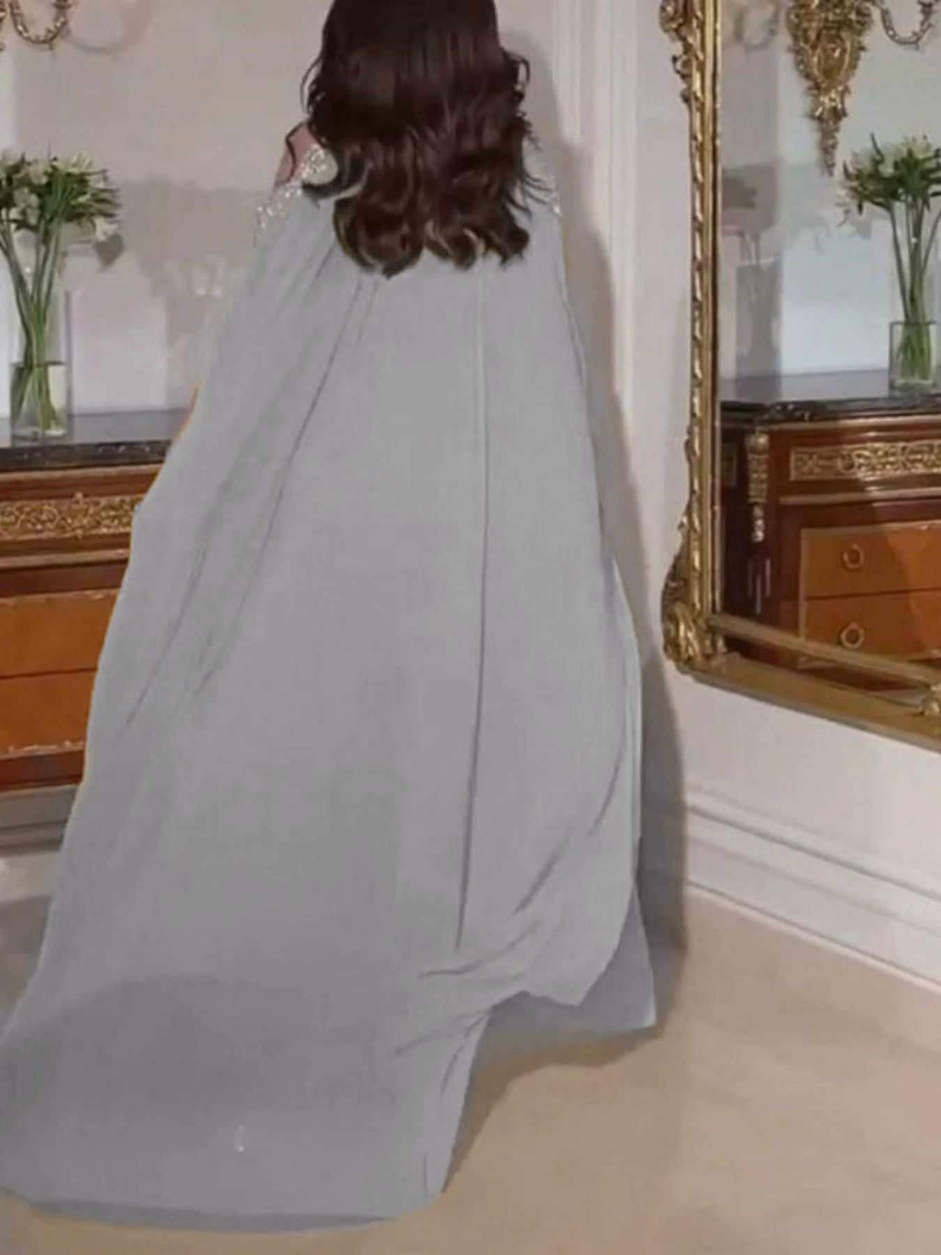2pcs Sequin Chiffon Strapless Evening Gown and Cape Set