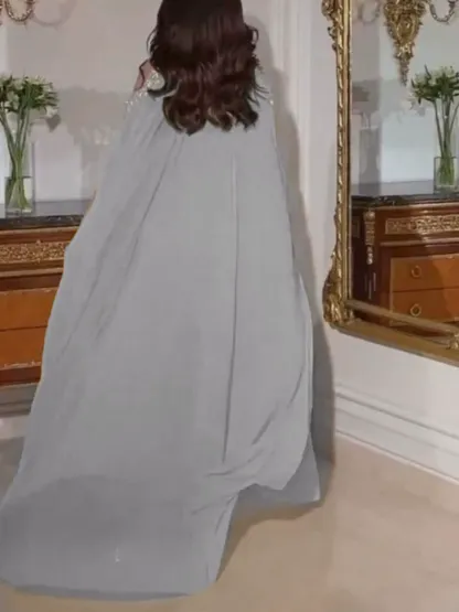 2pcs Sequin Chiffon Strapless Evening Gown and Cape Set