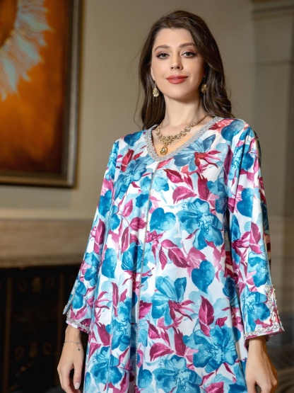 Rhinestone Printed Dress