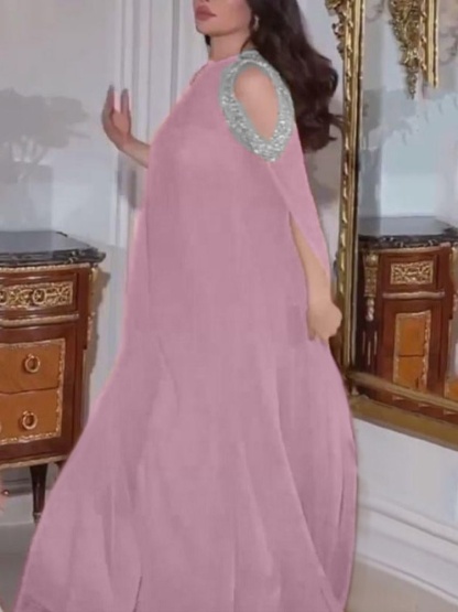 2pcs Sequin Chiffon Strapless Evening Gown and Cape Set