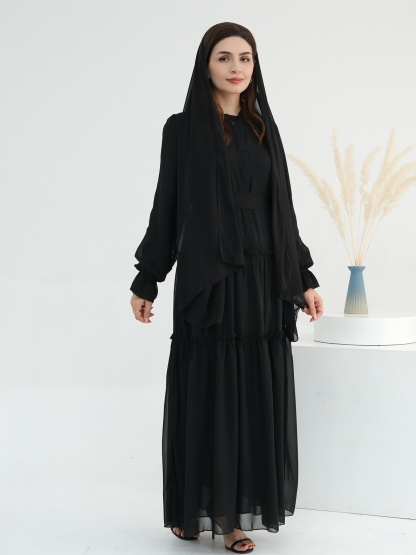 Patchwork Button Solid Color Dress