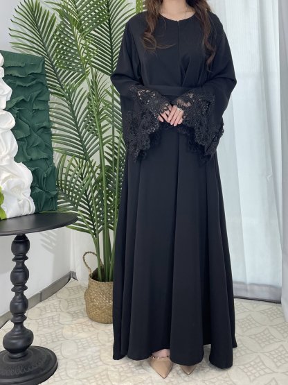 Floral Lace Hand Sleeve Zipper Dress