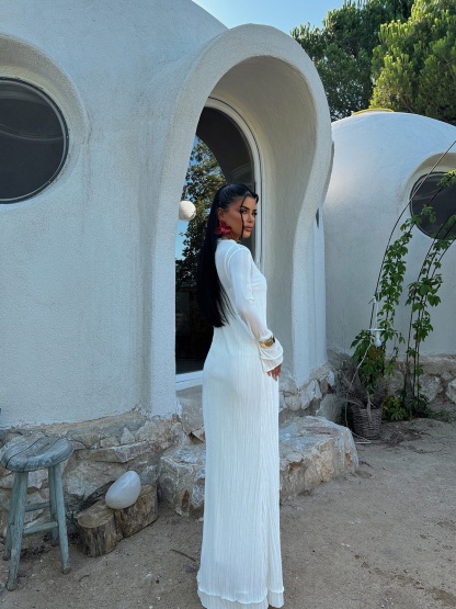 Round Neck Draped Long Sleeve Dress