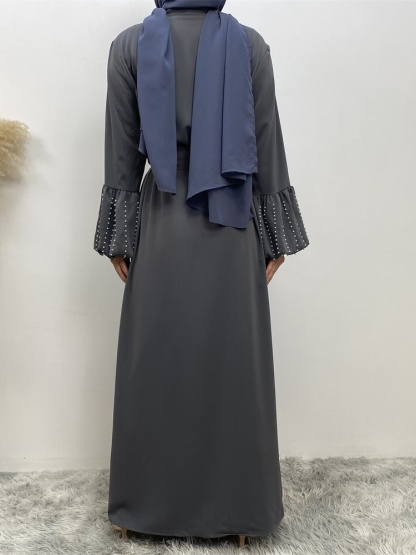 Solid Beaded Tie Cardigan Casual Abaya