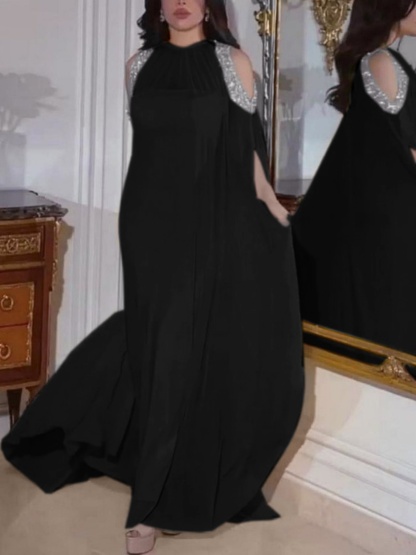 2pcs Sequin Chiffon Strapless Evening Gown and Cape Set