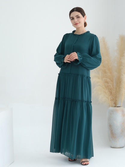 Patchwork Button Solid Color Dress