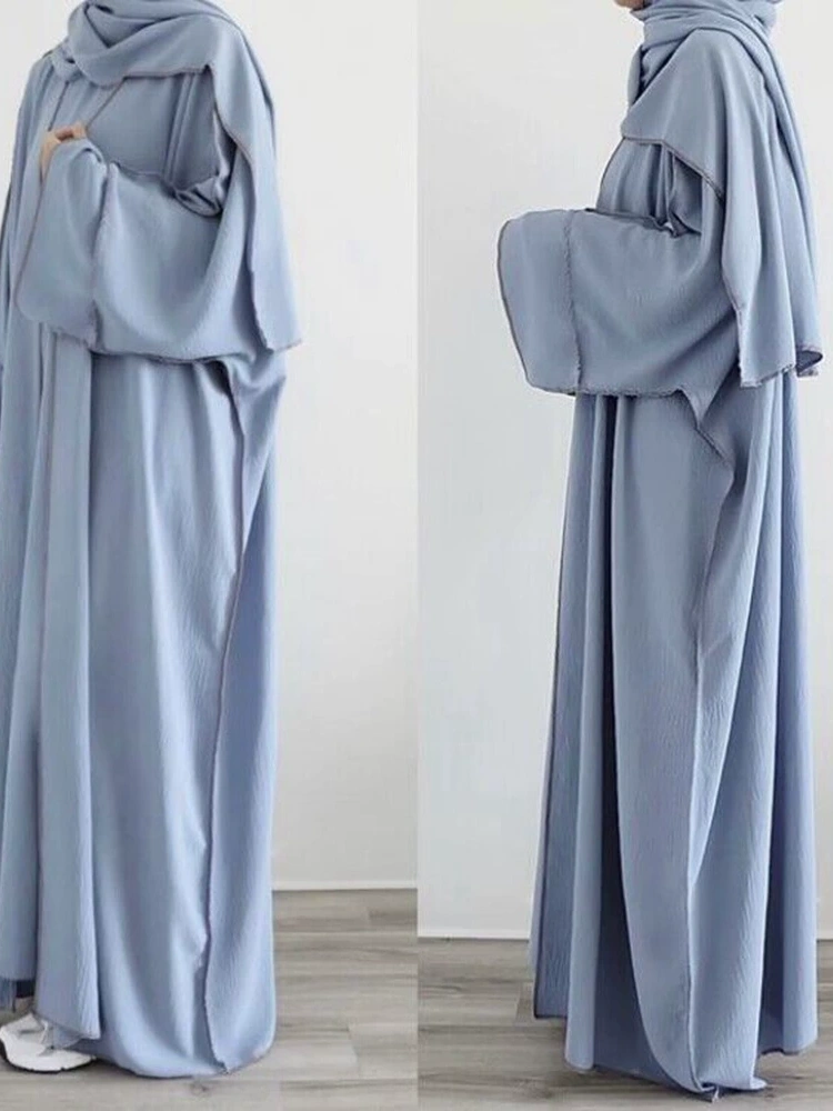 2pcs Solid Color Cardigans and Inner Dresses Set