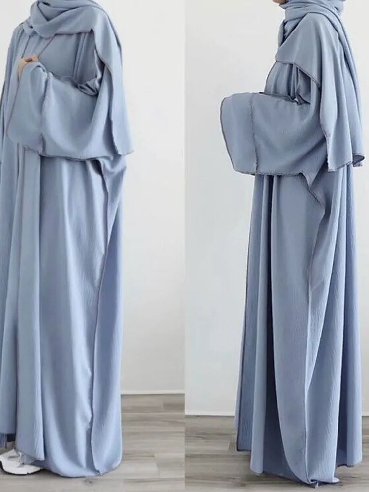 2pcs Solid Color Cardigans and Inner Dresses Set
