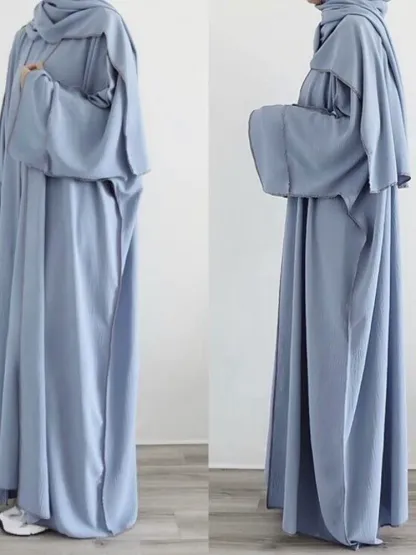 2pcs Solid Color Cardigans and Inner Dresses Set