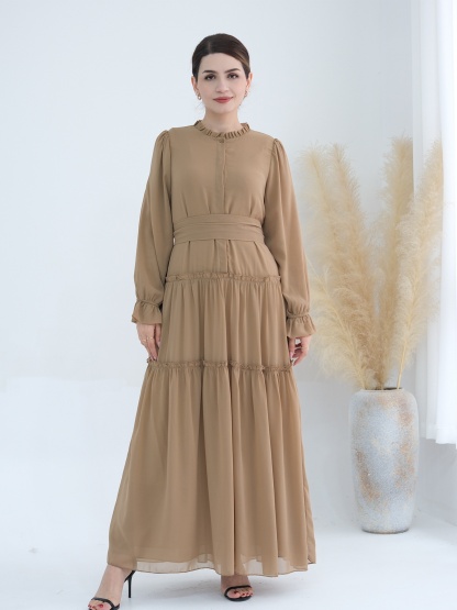 Patchwork Button Solid Color Dress