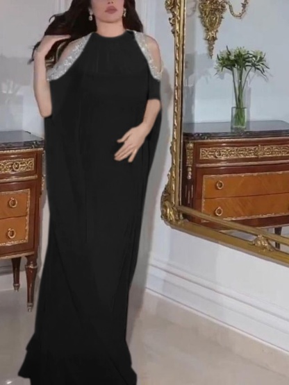2pcs Sequin Chiffon Strapless Evening Gown and Cape Set