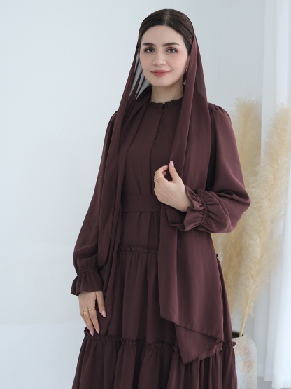 Patchwork Button Solid Color Dress