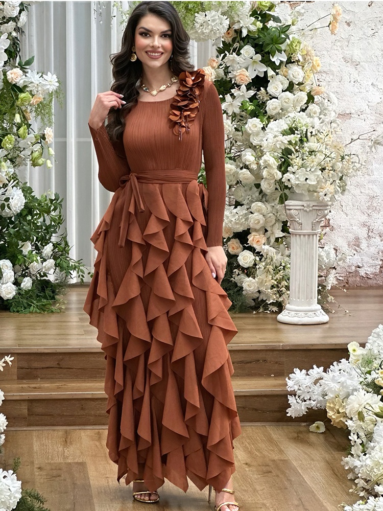 Solid Color Floral Casual Dresses