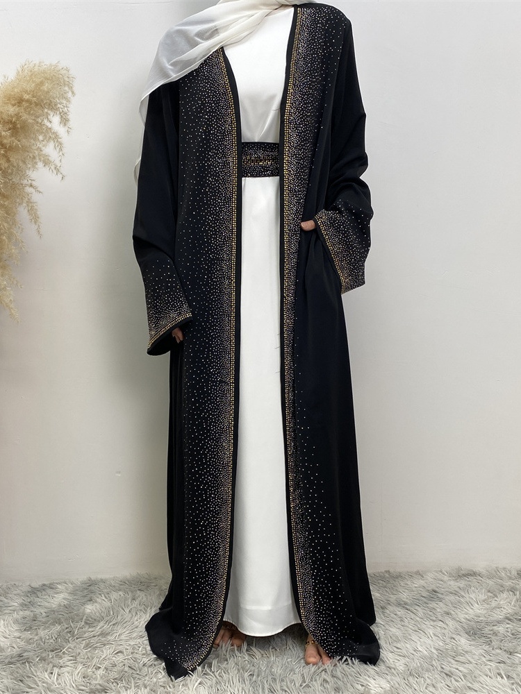 Rhinestone Lace-Up Cardigan Casual Abaya
