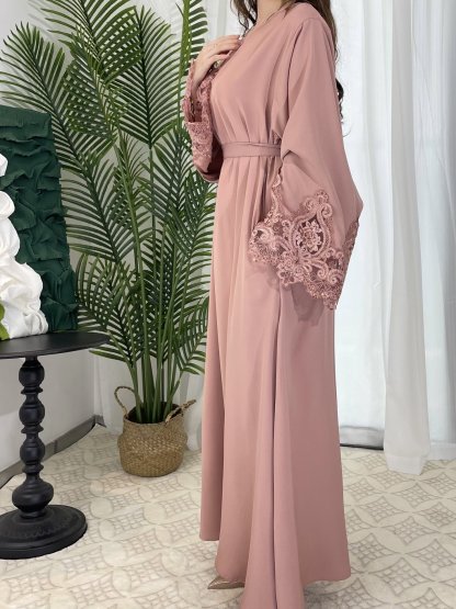 Floral Lace Hand Sleeve Zipper Dress
